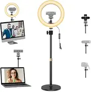 Webcam Selfie Light Stand,26cm Ring Light with Desktop Holder and Magnetic Mount compatible with Logitech C920 StreamCam C922 C930 C925 C615 BrioWebcams