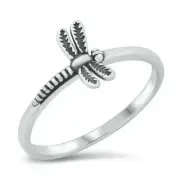 Dragonfly Ring Genuine Sterling Silver 925 Oxidize Face Height 10 mm Size 8