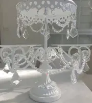 Hamptons Shabby Crystal Prisms White Chic Cupcake Candelabra Display Cake Stand