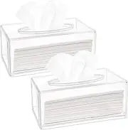 2 Pack Clear Tissue Dispenser, 8.7 x 4.7 x 3.5 Inch Rectangular Box Covers, Bathroom Facial Napkin Holders, Table Dryer Sheet Dispenser for Bathroom, Kitchen and Cars