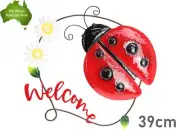 39cm Ladybug Welcome Sign Metal Wall Art Sculpture Home Hanging Plaque Decor VIC