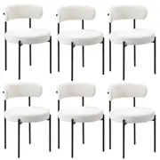 Oikiture 6x Dining Chair Round Boucle Kitchen Lounge Seats Backrest White