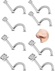 [Gadeaila] F136 Titanium Nose Rings Studs 18G 20G 22G Corkscrew Hypoallergenic Implant Level Silver Nose Piercing Jewelry for Women Men Small Tiny para La Nariz CZ Top Size:1.5MM 2MM 2.5MM 3MM