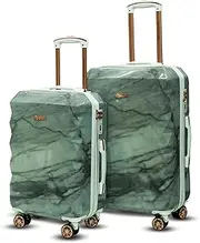 [AMERICAN TRAVELLER] Marble 2.0 Trolley Bag Set of 2 | Premium Polycarbonate Hard Shell | Marble Finish with Gold Accents | 360° Spinner Wheels | TSA Lock | Travel Luggage | Polycarbonate Suitcase, Grey