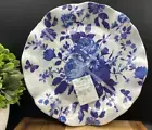 SHABBY CHIC MELAMINE White Blue Flowers 10.5" Dinner Plates Wavy Edge (SET OF 4)