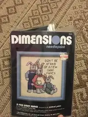 Vintage 1988 Dimensions Needlepoint A Few Gray Hares Sealed New Old Stock