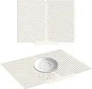 Silicone Dish Drying Mat, Dish Drying Pad with Non-slip Rubber Backed, Easy Clean Multi Usage Drying Mat, Waterproof Pet Feeding Mat for Kitchen Counter or Sink,Refrigerator or Drawer liner (White)