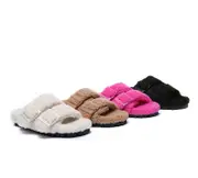 AUSTRALIAN SHEPHERD® UGG Women Shearling Buckle Sandal Slides Jennie - Black / AU Ladies 8 / AU Men 6 / EU 39