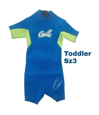 New O’Neill Reactor 2mm Back Zip Toddler Size 3 Springsuit Blue W/ Green UPF 50+