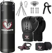 Vensmuste Punching Bag for Adults, 4FT Oxford Heavy Boxing Bag Set, Punching Bag with 12OZ Boxing Gloves, Chains, Hand Wraps, etc. Suitable for MMA Karate Kickboxing Boxing - Unfilled
