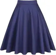 [ERTYUIO] Tennis Skirts with Shorts Women Retro Ladies All-Match Thin High Waist Dark Blue Solid Color Large Skirt A-Line Skirt