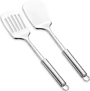 Stainless Steel Spatulas Set, ReaNea Silver Slotted Turner, Solid Turner, Heavy Duty Sturdy Kitchen Spatula High Heat Resistant, Ideal Cookware for Fish,Eggs,Pancakes, Dishwasher Safe, Easy to Clean