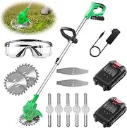 Grass Trimmer Electric Cordless String Trimmer Lawn Mower Edger Battery Powered Weed Grass Trimmer Brush Cutter Kit for Garden Clearing Weeds Flower Trees(21V 650W) (Size : 2 Battery)