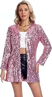 [THANKPEARL] Women's Sequin Jacket Long Sleeve Open Front Blazer Glitter Sparkly Coat Party Casual Cardigan