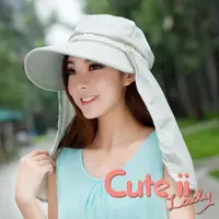 在飛比找momo購物網優惠-【Cute ii Lady】兩用造型蕾絲布面護頸遮陽空頂帽 