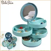 Rotating Jewelry Organizer Storage Box Tray Case Make Up Mirror Brush Holder