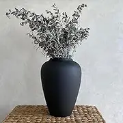 MORSHA Ceramic Black Vase Home Decor, Terracotta Flower Vase Modern Trendy Black Vase, Minimalist Farmhouse Table Boho Gift CuteTall Vintage Bookshelf Dining and Coffee Table Decor, Size 9" (23cm)