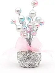 Hidoer Bling Car Dashboard Display Decorations, Auto Colorful Pearls and White Rhinestones Crystal Decor Flower, Pink Cute Bling Interior Car Accessories for Women, Girl
