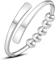 [TOZLU] 925 Sterling Silver Anti Anxiety Ring Spinner Rings Fidget Ring Stress Relieving Anxiety Ring with Beads Adjustable Open Twist Eternity Band for Women Men