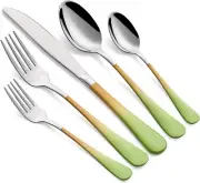 20-Piece Green Silverware Set - 18/0 Stainless Steel, Black Silverware Set With