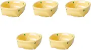 Set of 5, Yellow Glaze with Small Green Dotted Square [3.0 x 3.0 x 1.3 inches (7.6 x 7.6 x 3.4 cm) | Reinforced Porcelain, Setomonohonpo