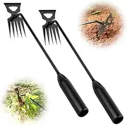 BokingOne Weed Puller Tool Garden Weed Pulling Tool, 4-Tine Manganese Steel Weeder Tool - Black Coated Forged Portable Garden Hand Weeder for Farm, Orchard & Garden (2Pack)