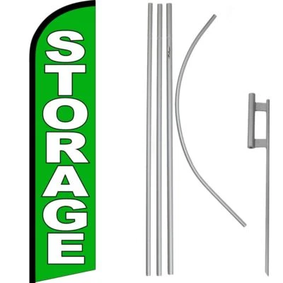 Storage Green / White Windless Banner Flag & 16' Flagpole Kit /Ground