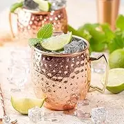 Moscow Mule Copper Mugs, 16 oz Moscow Mule Mugs Set of 2 Hammered Copper Cups with Gold Brass Handles Large Capacity Cups Handcrafted Copper Mugs for Cold Drinks Beer Cocktails Wine Bars