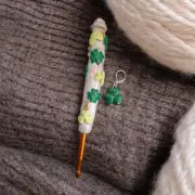 Handmade Polymer Clay Green Gold Clover Shamrock Crochet Hook Ergonomic