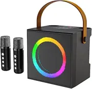 Oimzzr Karaoke with 2 Wirel Microphones BT Microphone and Speaker KTV Set with Light Effects 10W and 4-inch Driver Speaker Handheld Mic Lightweight Portable Karaoke System for Home Party Black