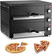 Commercial Pizza Oven, Stainless Steel Double Decker Pizza Maker with Timer, 4 Upper and Lower Heating Tubes, Countertop Electric Pizza Oven with Handle, Adjustable Temperature for Home Hotel