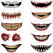 Halloween Tattoo Face 8 Sheets Halloween Costume Women Men Temporary Tattoos Mouth Sticker Horror Skeleton Zombie Vampire Cosplay Adults Children Halloween Decoration Party Make-Up Face Tattoo