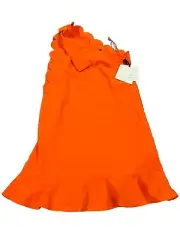 Victoria Beckham Target Orange One Shoulder Dress Bow Scallop Trim Dress Size M