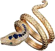 [MayiaHey] Gold Coiled Snake Ring, Reptile Serpent Ring for Men, Blue Crystal Snake Animal Ring Blue Stone Serpent Jewelry, Twisting Serpent Ring Coiled Serpent Ring Snake Cocktail Party Ring for Boys