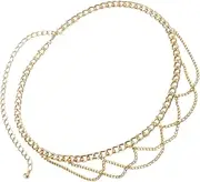 [TOGEVAL] Women's Gold Belt Chain Fashionable Body Chain Tassel for Dresses Evening Gowns and Special Occasions