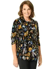 [Fella Hamilton] Deluxe Cowl Neck Long Sleeve Velour Top in Multi