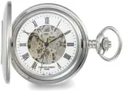 Charles Hubert Stainless w/ Oval Engraving Area Skeleton Pocket Watch XWA6115