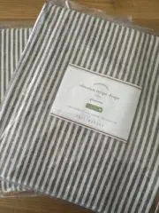 Pottery Barn Set/2 Wheaton Stripe Linen Cotton Grommet Drape Charcoal Gary 50x84