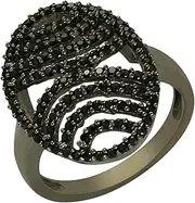 [MOONEYE] Black Spinel Gemstone 925 Sterling Silver Cluster Statement Wedding Ring