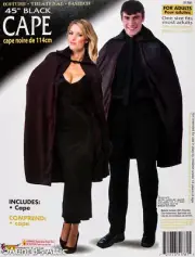 Cape Unisex Blk Light Weight Poly Nylon Multi Character Costume Cape W/ Collar