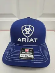 Ariat Mens Hat Baseball Cap Mesh Snap Back Shield Logo Blue -New