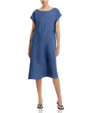 Eileen Fisher Linen Ballet Neck Cap Sleeved Dress