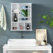 CostwayWall-mounted Bathroom Cabinet with Adjustable Shelf and Open Compartments-White