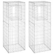 2 Pcs Gabion Posts With Top And Bottom Covers Stone Wall Cage 50x50x140cm Iron