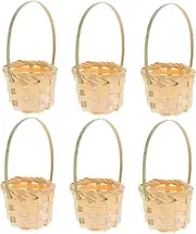 Kisangel Hand Woven Mini Bamboo Basket Little Basket Handle for Storage for Flowers Dollhouse Miniature Candy Holder