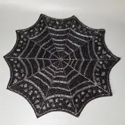 Pier 1 Halloween Black and Silver Beaded Spiderweb Placemat NEW 15”x15”