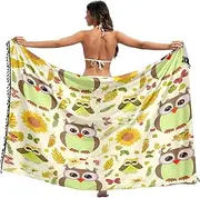 [RPLIFE] Whimsical Owls Sarong Coverups Women Swimwear Tassel Beach Sarong Wraps for Women, Large, Whimsical Owls, Large