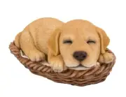 6.5" Adorable Cute Labrador Sleeping In Wicker Basket Realistic Figurine