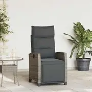 Reclining Outdoor Chair with Table for Patio Furniture Deck, Grey Rattan Chair for Garden and Lounge, Foldable for Balcony Chairs