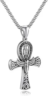 [UMtrade] Vintage Men Stainless Steel Ankh Egyptian Cross Religious Pendant Necklace